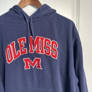 Genuine Stuff Ole Miss Rebels Mens Large Navy Blue Embroidered Hoodie Sweatshirt